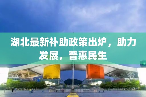 湖北最新补助政策出炉，助力发展，普惠民生