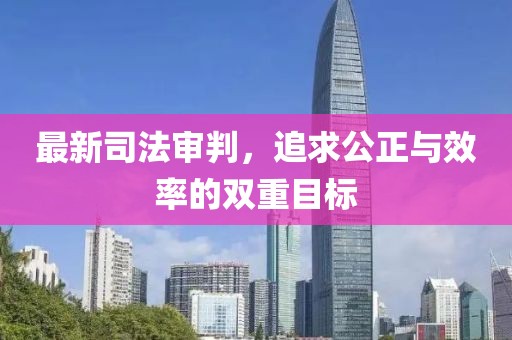 最新司法审判，追求公正与效率的双重目标