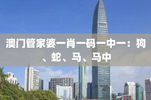 澳门管家婆一肖一码一中一：狗、蛇、马、马中